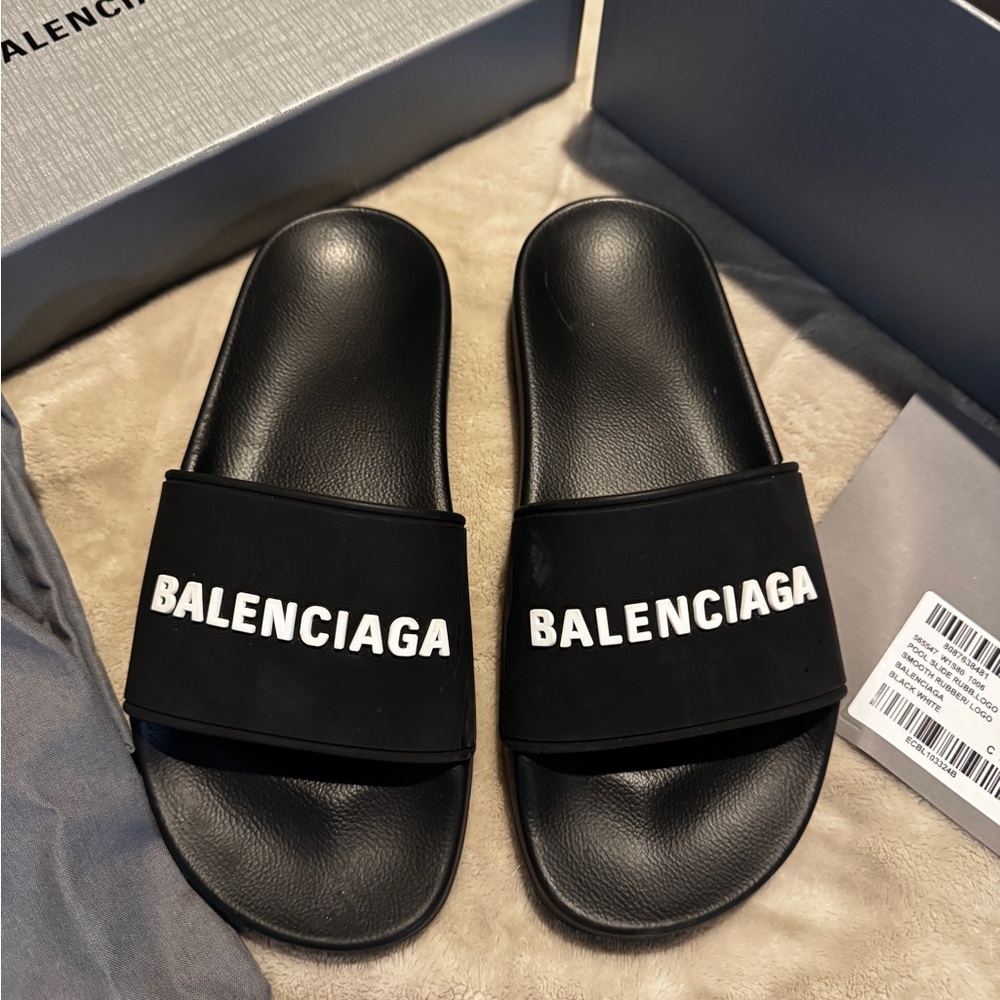 Balenciaga Black and White Pool Slides